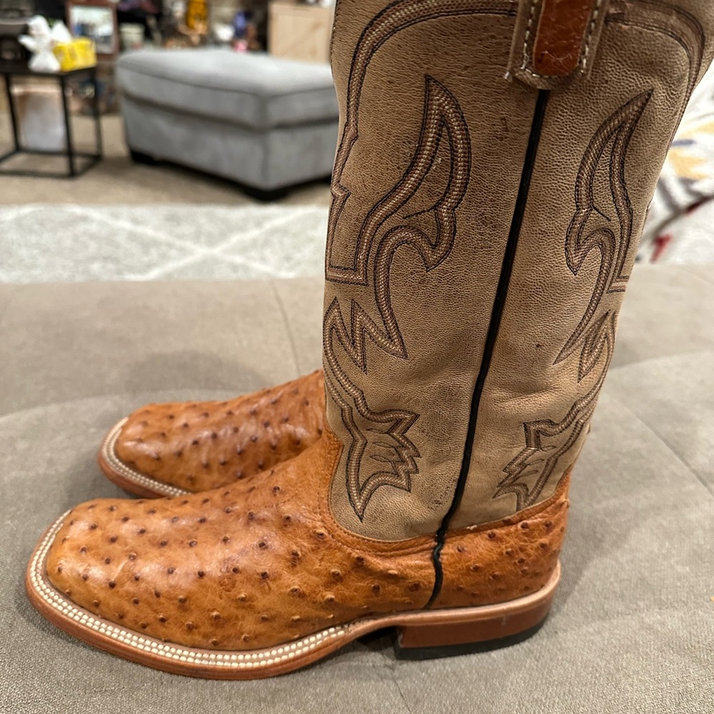 Brown Leather Cowboy Ostrich Boots Anderson Bean - Picture 3 of 6